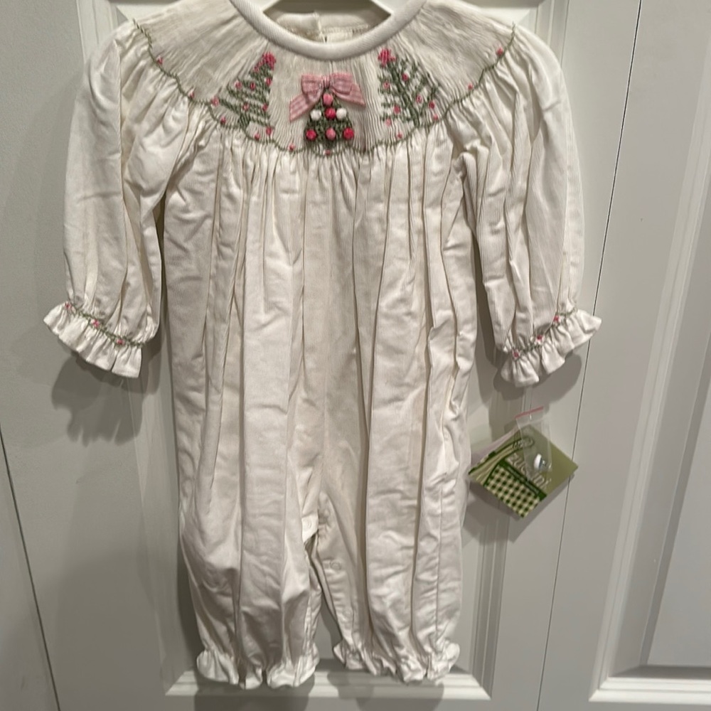 Beautiful, Christmas, corduroy cream, and pink jumper/ outfit. So pretty